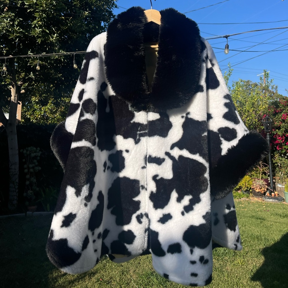 Stylish Black and White Faux Fur Coat